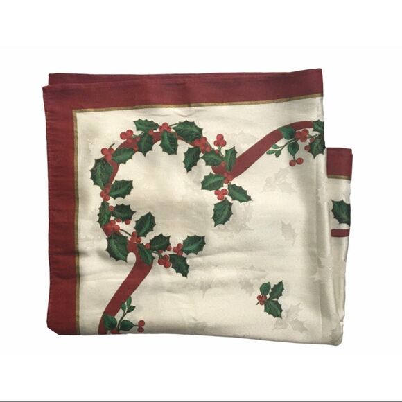 St. Nicholas Square Other - Saint Nicholas Square Christmas Holly Print Rectangular Table Cloth White